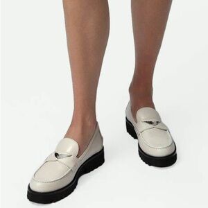 New Zadig & Voltaire Joecassin Loafers Wing Accent Ice White Sz 36